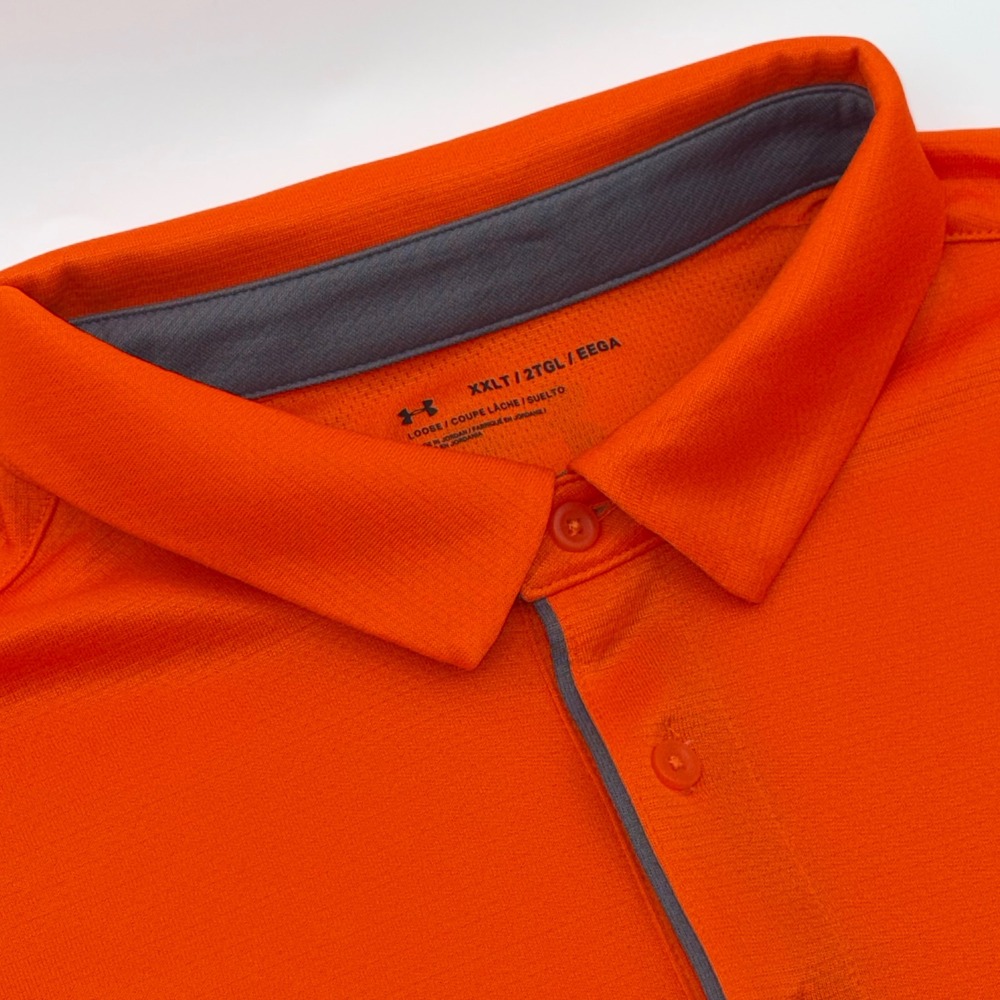 Under Armour Mens Orange Performance Polo Shirt Loose Fit XXLT Tall Golf Top